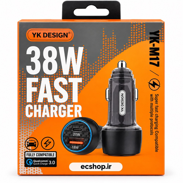 شارژر فندکی 38 وات دو پورت YK Design M17