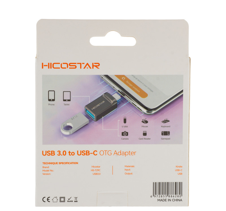 تبدیل OTG هایکواستار USB به Type-C مدل HS-T29C